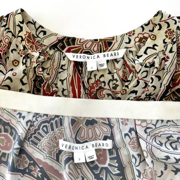 Veronica Beard Silk Hearst 2 Piece Set Midi Skirt Long Sleeve Blouse Top 0/2 - Picture 13 of 15